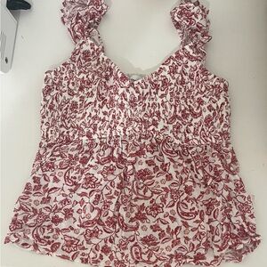 Hollister Red Floral Ruffle Blouse